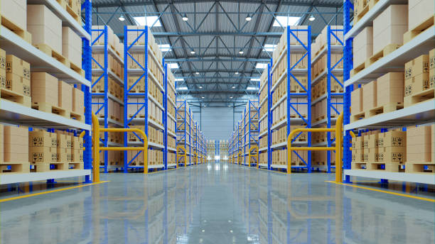 Warehouse aisles with pallets